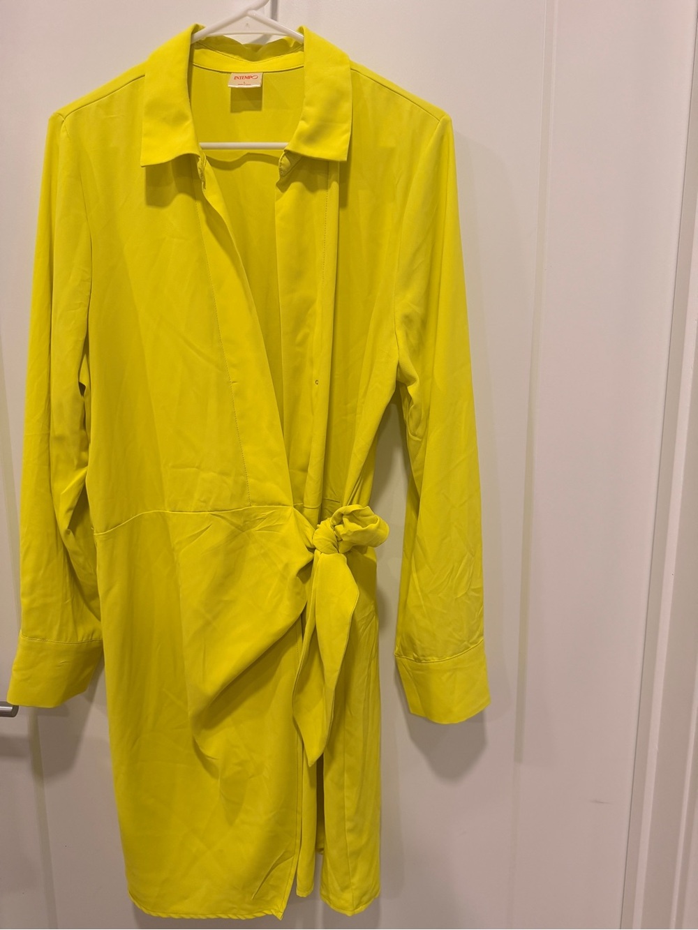 Source Unknown Neon Yellow Wrap Mini Dress